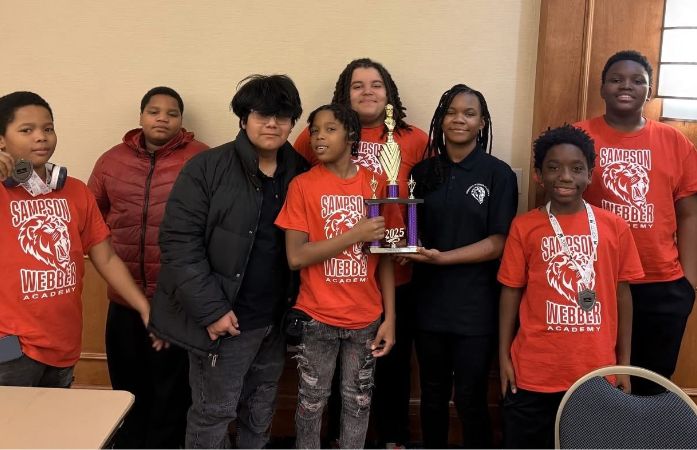  Sampson Webber Chess Team holding the Championship Trophy